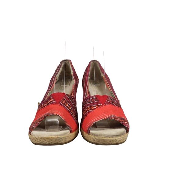 Toms Shoes Womens 8 Wedge Sandal Casuall Fashion Calypso Espadrille Red Peep Toe - Picture 3 of 14